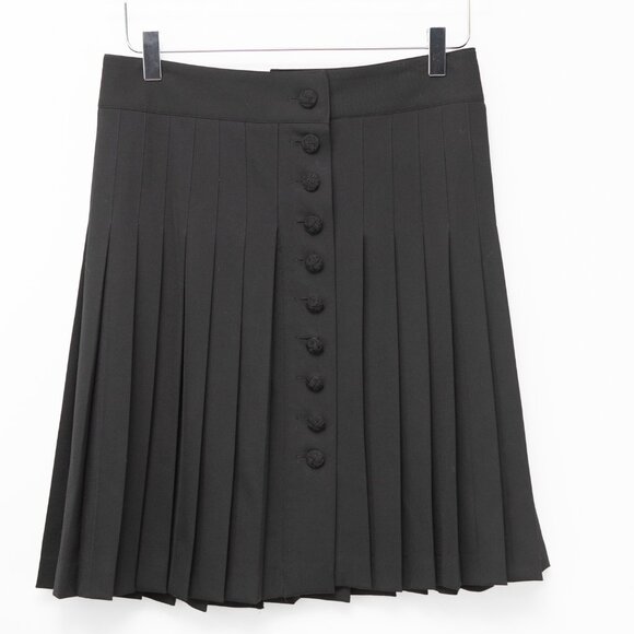 Burberry London Skirt Pleated Knotted Buttons Midi Solid Black Size 4 - Picture 1 of 7